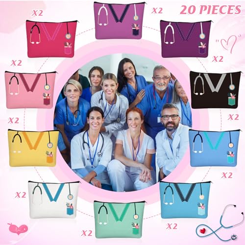 20 Pcs Nurse Cosmetic Bags with Zipper - Appreciation Gifts for Nurses
