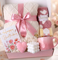 Pink Rose Birthday Spa Gift Basket with Plush Knit Blanket - Coralogo