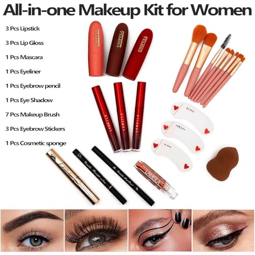 All-in-One Makeup Kit for Women - 132 Colors, Portable Travel Set - Silver (006N2-Silver)