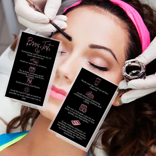 Boutique Marketing LLC Brow Tint Aftercare Card | 50 Pack | 2x3.5¡± inch Business Cards | Matte Black with Rosey Pink Design