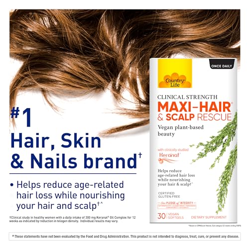 Country Life Maxi-Hair & Scalp Rescue – Plant-Based Hair Loss Support, 30 Softgels