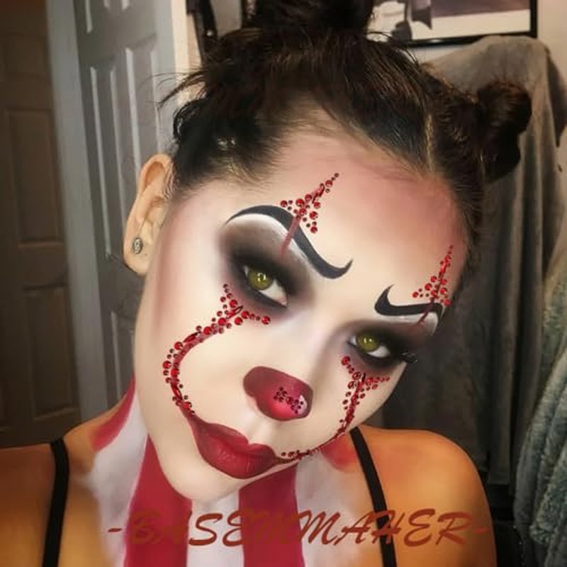 2 Pieces Halloween Face Gems Jewels Rhinestone Tattoos Day of the Dead Skull Temporary Face Tattoo Red Crystal Stones Body Gems Makeup Stickers for Halloween Rave Cosplay Party Supplies