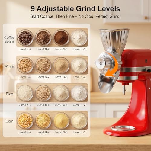 HOZODO Light Gray Grain Mill Attachment for KitchenAid Stand Mixer - All Metal