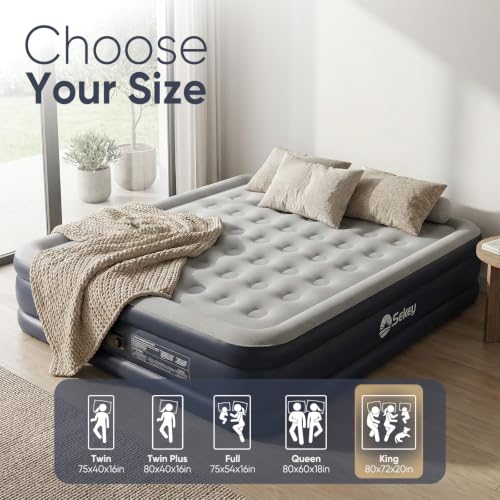 Sekey King Size 20" Raised Air Mattress with Built-In Pump - Grey/King