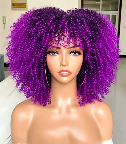 CURLCRAZY Short Kinky Curly Afro Wig with Bangs for Black Women - Variation 51F