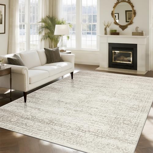 8x10 Beige Ivory Cream Camel Washable Area Rug for Living Room & Bedroom
