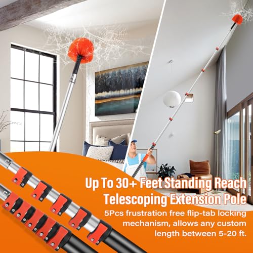 ACTREY 30FT Reach Cobweb Duster with Extension Pole, Spider Web Brush for High Ceiling Cleaning