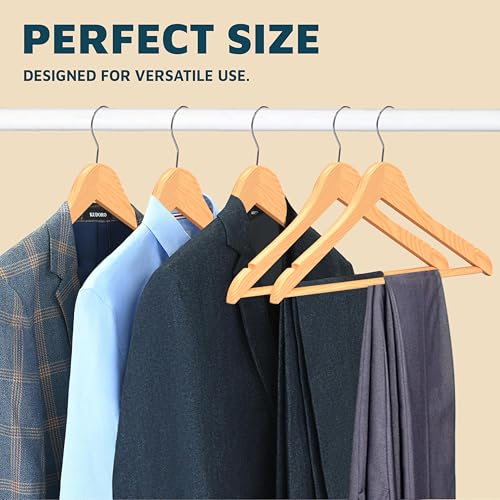 Wooden Hanger Set 80 Pieces - Natural Non-Slip Closet Organizers with Swivel Hooks