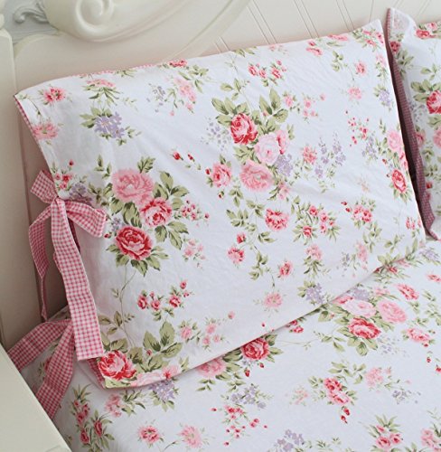FADFAY Cotton Queen Bed Sheets Set with Rose Floral Print, 4-Piece, Bulgaria Rose Variation