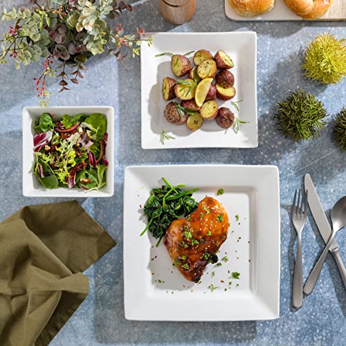 White Square Porcelain Dinnerware Set for 8 - Chip & Scratch Resistant, 24 Pieces