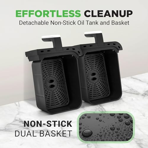 NutriChef Double Basket Air Fryer 8.8 QT – Family Size Oil-Free Kitchen Appliance