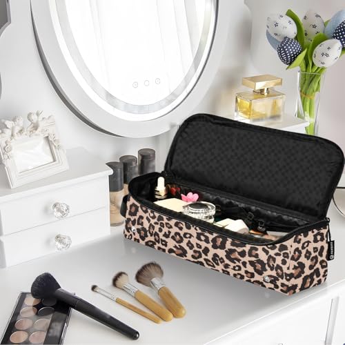 ElliTarr Leopard Print Brown Travel Hair Tools Case with Heat-Resistant Mat, 2-in-1 Curling Iron Organizer