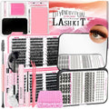 DIY Lash Extension Kit 772Pcs D Curl 4 styles Individual Lash with Bottom Lash Clusters Lash Bond and Seal,Quick Glue Remover Tweezers Eyelash Brush Mini Applicator (LASH003)