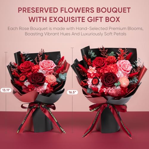 Red Preserved Flower Bouquet Large - Forever Fresh Rose Gift for Women & Special Occasions