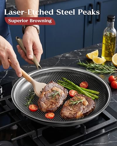 12 Inch Nonstick Frying Pan with Lid - Honeycomb Surface, PFAS-Free, All Cooktops