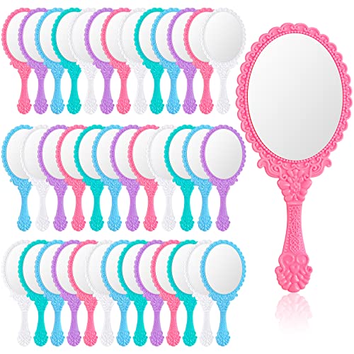 Namalu 40 Pcs Vintage Handheld Mirrors Set - White, Purple, Blue, Pink, Green with Embossed Patterns