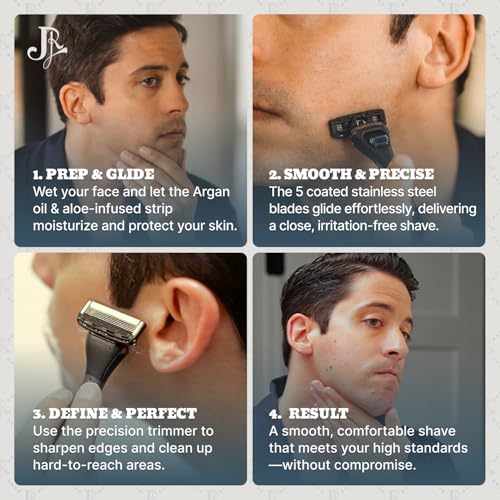 Jeremy's Men's Razor Blade Refills – 8 Compatible Cartridges with Precision Trimmer & Lubricating Strip