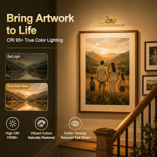 Rechargeable Motion Sensor Picture Light - Gold Wall Mount, 1 Pack - Dimmable, Remote Control