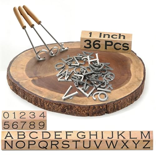 1 Inch Branding Iron Set with Letters & Numbers - Stainless Steel, DIY Wood & Leather Stamping Kit, Includes Heat Rods & Gloves
