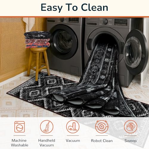 8x10 Black Washable Area Rug for Living Room & Bedroom - Ultra Soft, Non-Slip, Pet Friendly