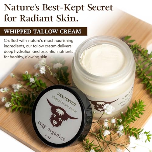 TAGG ORGANICS Unscented Whipped Tallow Skin Cream 4oz - Organic & Chemical-Free Hydrating Balm