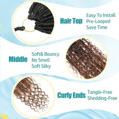 18 Inch Boho Soft Locs Crochet Hair - 8 Packs Goddess Faux Locs with Curly Ends - Natural Bohemian Style for Black Women 1B/30/27#