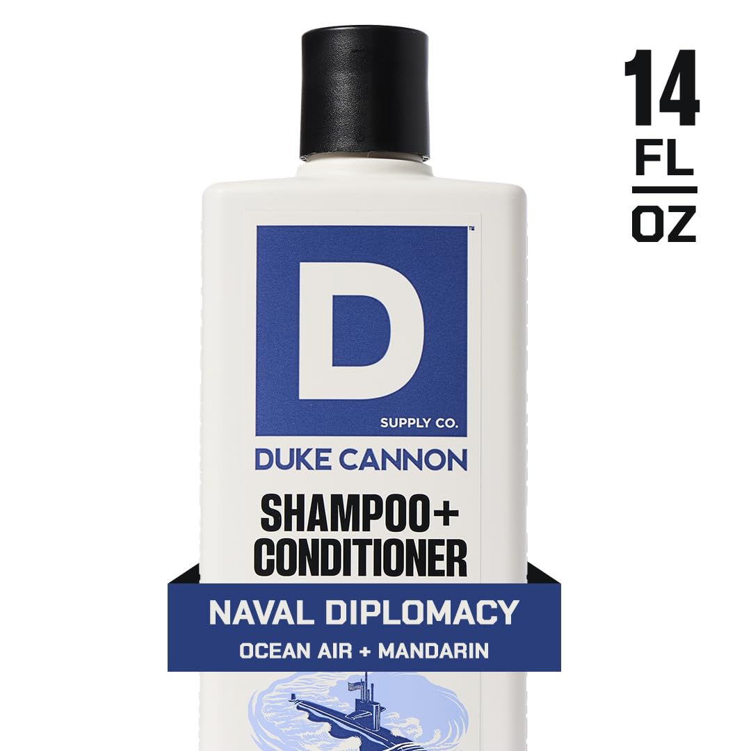Duke Cannon Supply Co. 2-in-1 Hair Wash - Masculine Scent - Gentle Cleansing Hair Wash For Men - Stimulating Hair Shampoo & Conditioner - Strengthens Hair - Naval Diplomacy - 2 Pack (14 oz)
