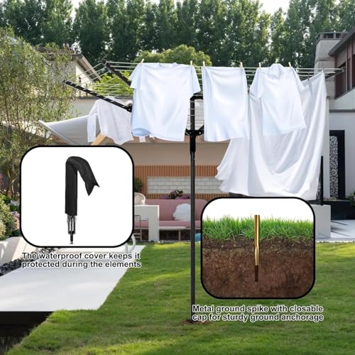 Heavy Duty Outdoor Umbrella Clothesline with 12 Lines & Adjustable Height