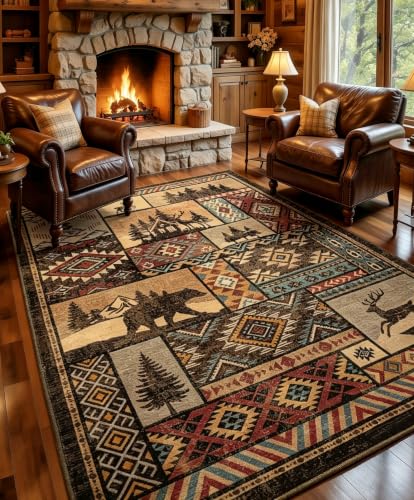 HOMORE Rustic Cabin Area Rug 6x9 Brown - Western & Southwestern Style, Non-Slip, Machine Washable