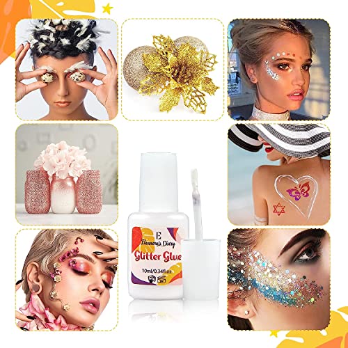 Body Glue for Glitter Tattoos, Eleanore's Diary 10ml*2 Art Glitter Glue, Odourless & Non Toxic, Suit for Skin Chunky Makeup, Beach Parties, Music Festival, Carnival, Cosplay, Summer Holiday, Gemstones