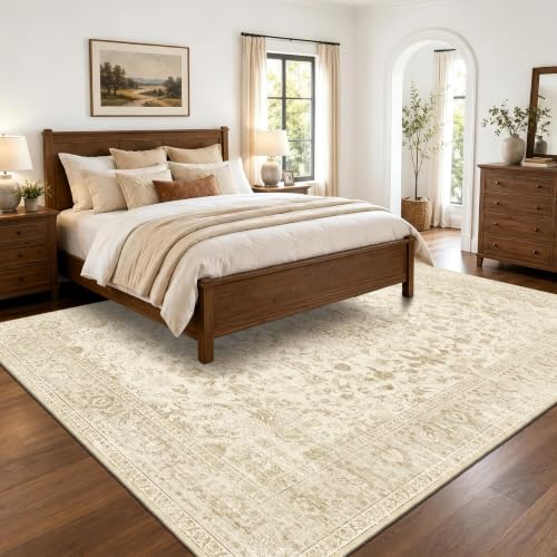 Tod Beige 8x10 Non Slip Living Room Rug - Neutral Area Rug for Bedroom & Nursery