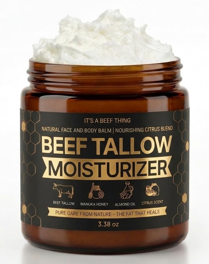 Grass-Fed Organic Tallow & Honey Skin & Face Balm - Deep Moisturizer, Barrier Repair, 3.38 oz