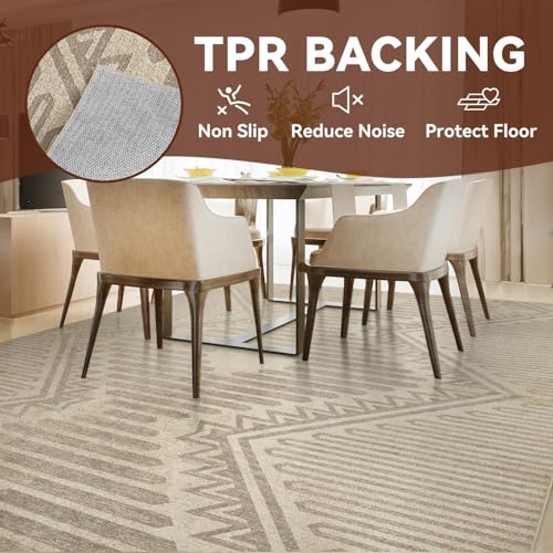Engiw Beige 8x10 Area Rug - Textured Boho Tufted Rug for Living Room & Bedroom