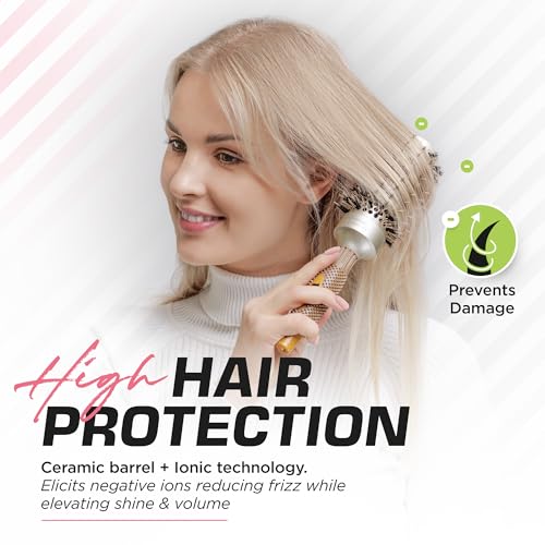 Fagaci 43mm (1.7 Inch) Professional Round Ceramic Boar Bristle Hair Brush with Ionic Nano Technology & Clips