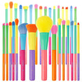 Colorful Makeup Brush Set with 16 Eye Shadow & Face Brushes - Professional Synthetic Kabuki Blending Face Powder