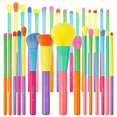 Colorful Makeup Brush Set with 16 Eye Shadow & Face Brushes - Professional Synthetic Kabuki Blending Face Powder
