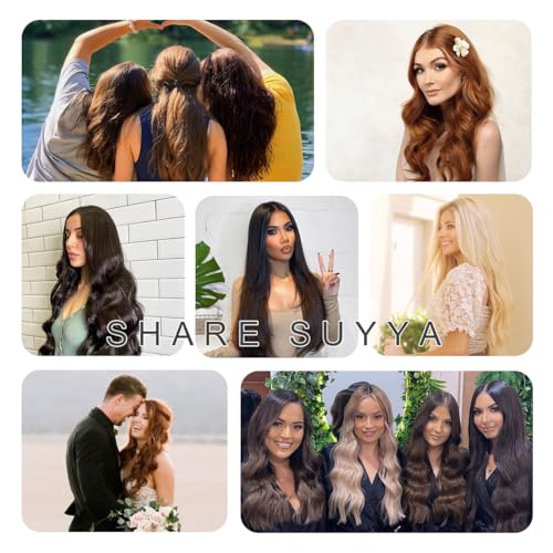 SUYYA Clip-In Human Hair Extensions 16 Inch Off Black #1B, 70G, Tangle-Free
