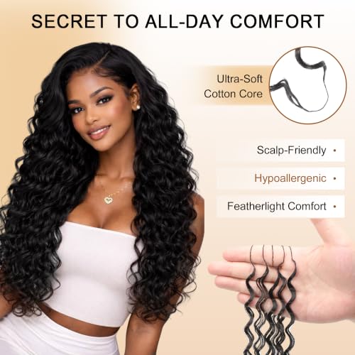 Deep Wave Feather Crochet Hair - 100 Strands, 14 Inch, T1/30/27, Knotless Style for Black Women