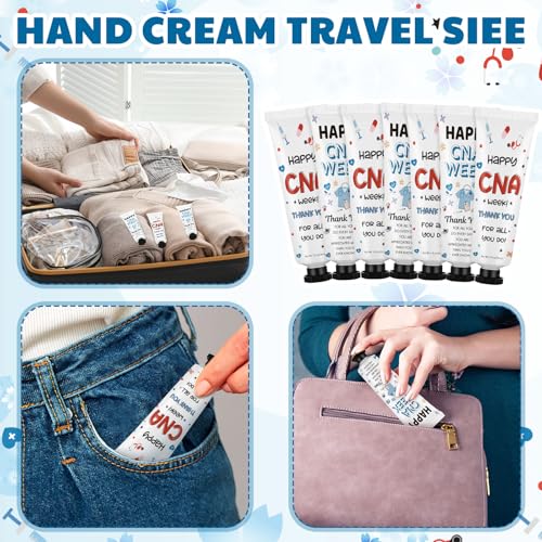 Loopeer 50 Pcs 2026 CNA Week Gifts Bulk Hand Cream Nursing Assistant Appreciation Gifts for Nurse Dry Cracked Hands Travel Size Double Sided Design Moisturizing Hand Cream