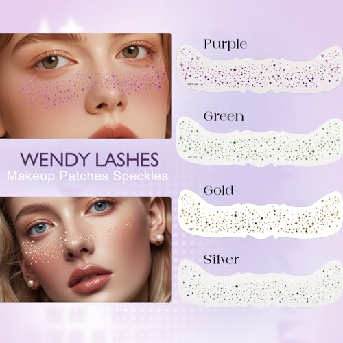 Wendy 10PCS Glitter Freckles Face Tattoo, Makeup Patches - Face Glitter Makeup Speckles, Waterproof Face Glitter Speckles Patches, Cute Glitter Makeup Accessories for Women(Green)