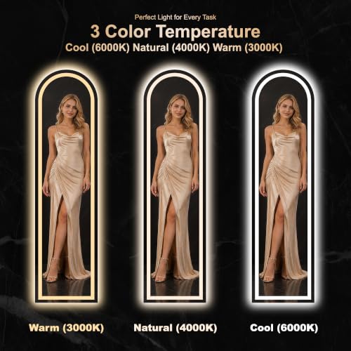White Arched Full Length Mirror with LED Lights - 56x16 Inch Dimmable Vanity Mirror