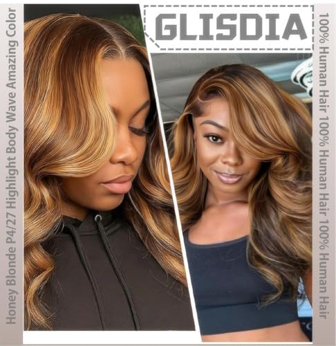 Brazilian Human Hair Closure 2x6 Lace Frontal Highlight Body Wave P4/27 - 12 Inch with Variation P4/27 Ombre Brown and Honey Blonde