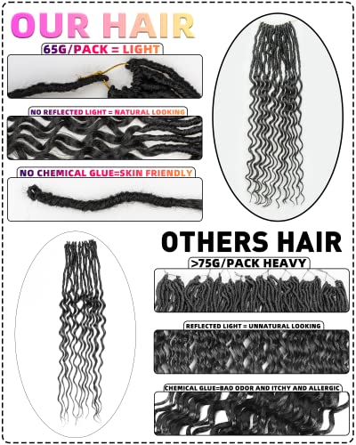 24 Inch Deep Wave Faux Locs Crochet Hair - 8 Packs, 112 Strands, Natural Black