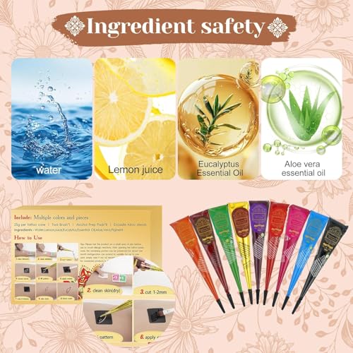 Temporary Body Art Tattoo Kit Multi-Color Style E with Reusable Stencils
