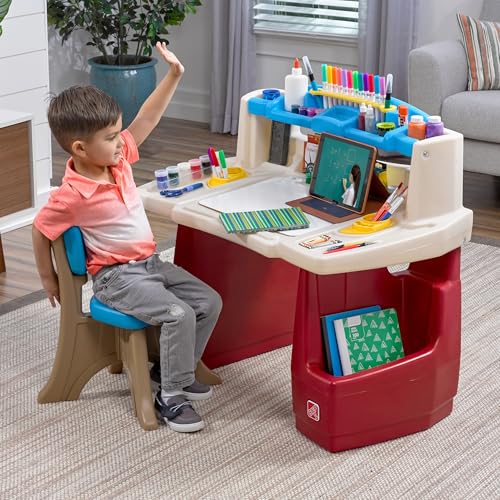 Kids Art & Craft Desk with Chair Set, Toddler Activity Table, Durable Plastic