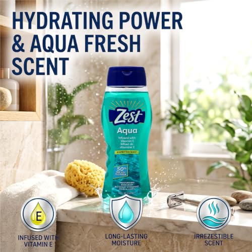 Zest Aqua Body Wash with Vitamin E - Hydrating 18oz, Pack of 3