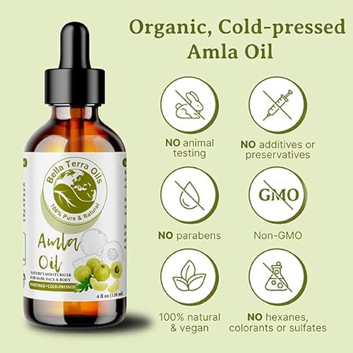 Bella Terra Oils - Organic Amla Oil 8 oz - Harvested from Bitter Organic Amlas, Famed for its Vitamin C&E & Omega-6&9, Cold-Pressed Elixir for Skin