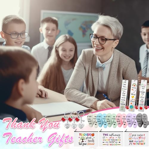Paterr 24 Pcs Teacher Appreciation Gifts for Women Bulk Including Socks Makeup Bags Keychain Metal Bookmark for Valentine's Day(Good Teacher,Fleece)
