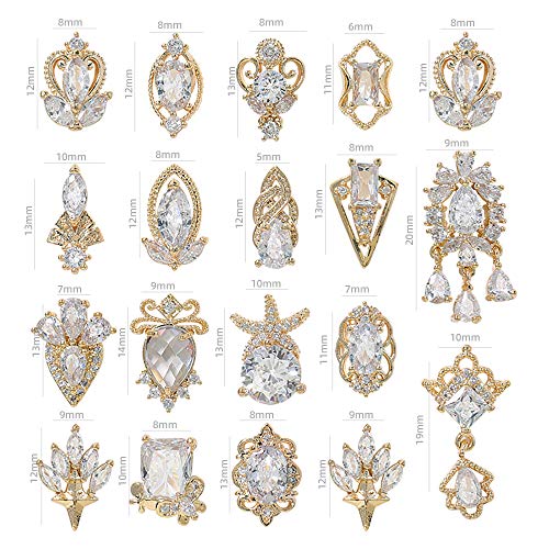 HNUIX 17Pcs Gold Copper Zircon Nail Charms & Gems Set Z191X
