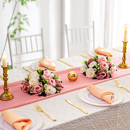 Flower Centerpieces Wedding Tables - Dusty Rose & White, 10 Pack - Ready to Display